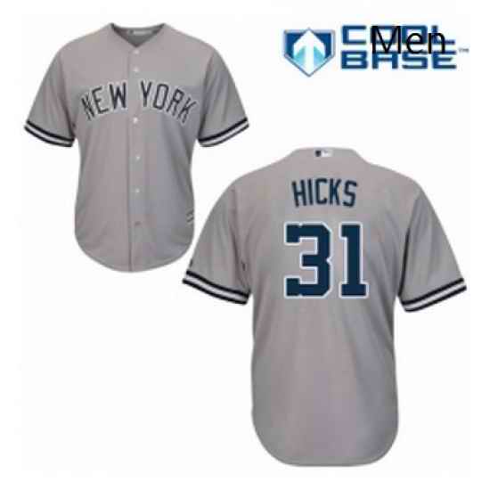 Mens Majestic New York Yankees 31 Aaron Hicks Replica Grey Road MLB Jersey